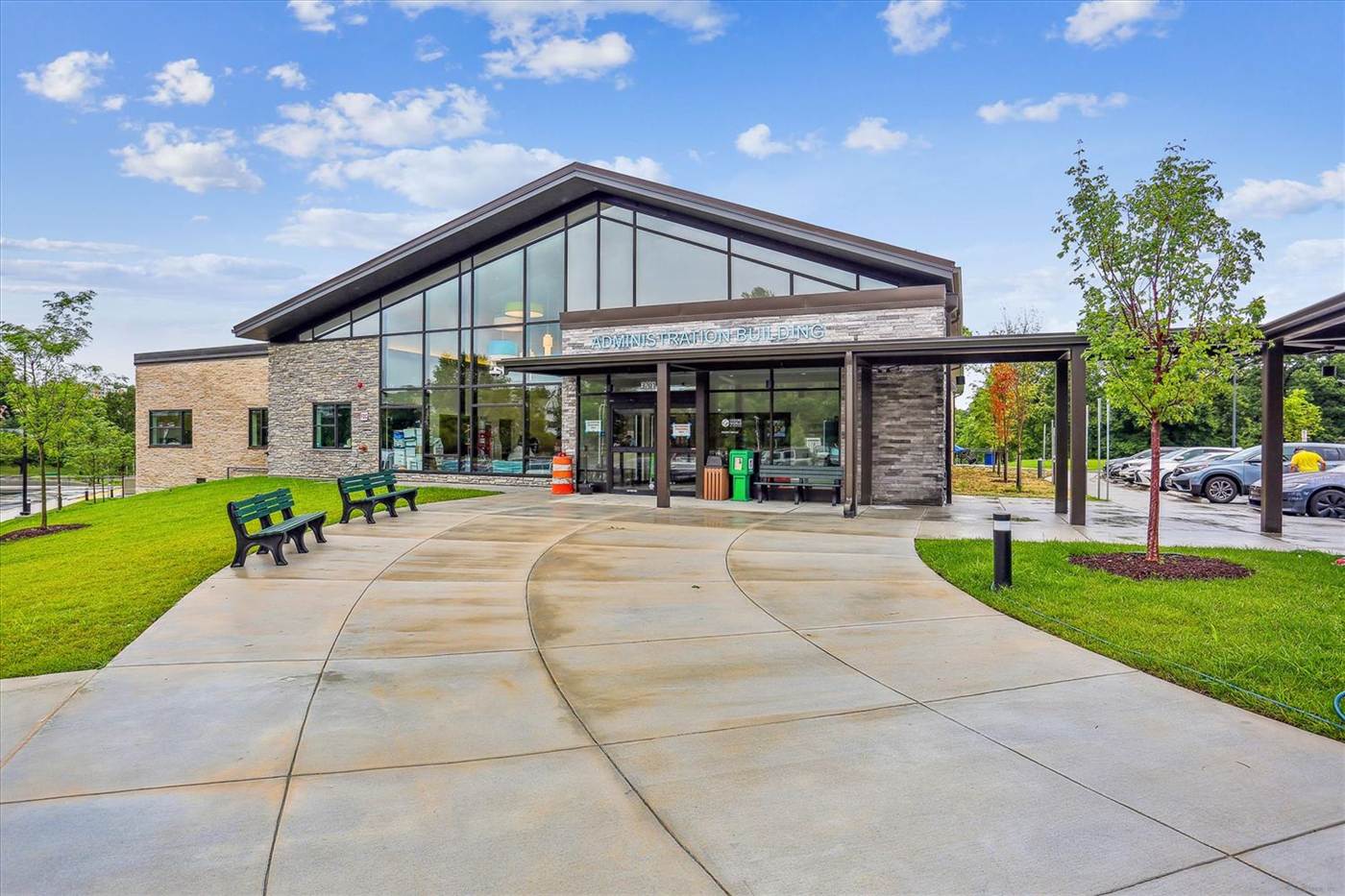 Leisure World clubhouse with a glass entrance