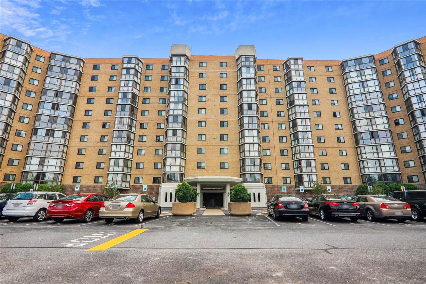The Overlook high-rise entrance in Leisure World